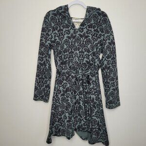 Effie’s Heart Claudia Damask Hood Belted Coat Jacket size XL funky artsy